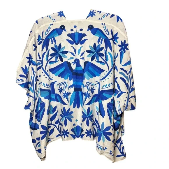 Anna & Ava Kimono Cover Up Blue Floral Bird Print One Size OS Bohemian Chic - Picture 2 of 6